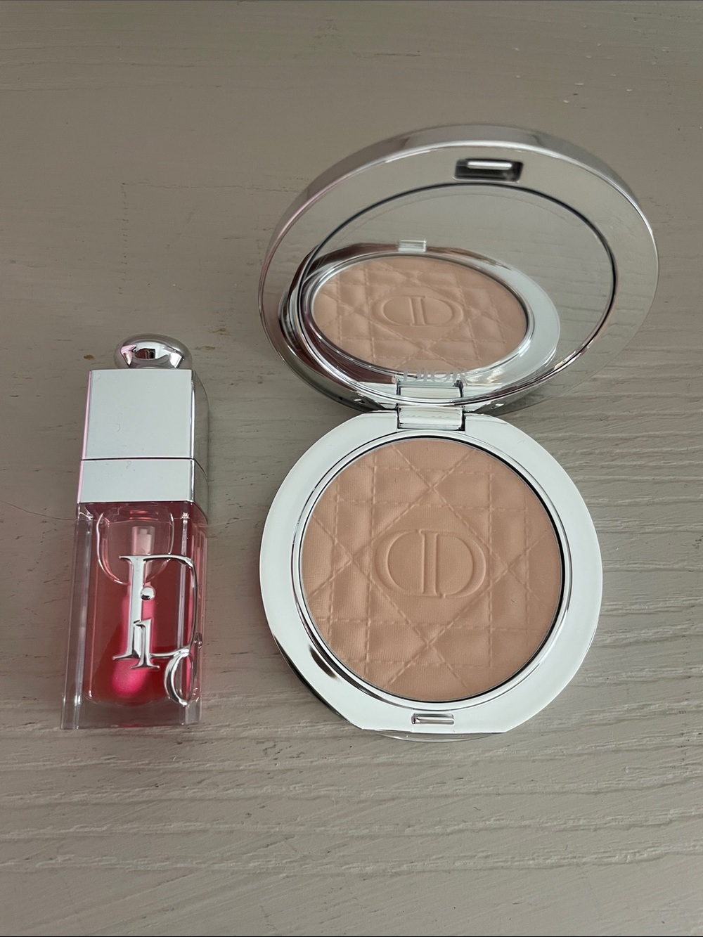 Dior Compact Pressed Powder & Pink Lip Glow Set - Beige & Pink
